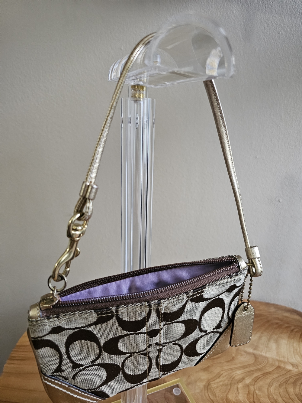 Coach Signature Canvas Wristlet in Brown and Gold - Picture 5 of 7
